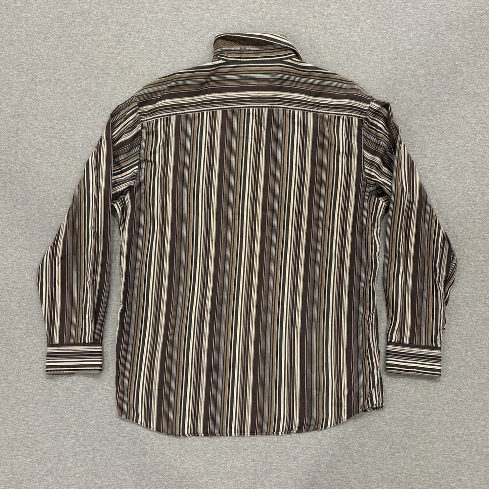 Bugatchi Uomo Button Up Shirt Men's Size XXL Brown Vertical Striped Flip Cuff - Picture 5 of 8